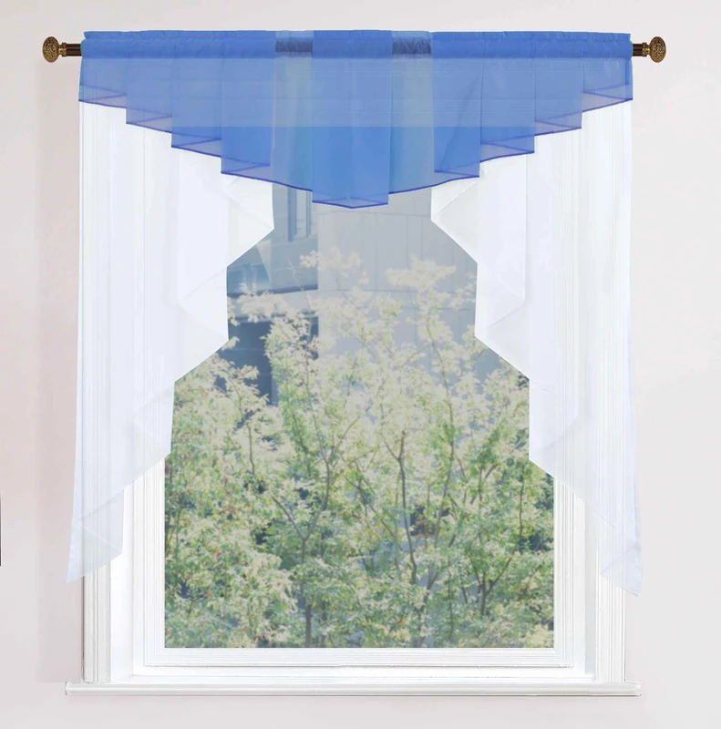 Gardinenbox MEIßEN 2023700 Net Curtain H x W 100 x 100 cm Blue M-Bow Short Curtain Drawstring Universal Band