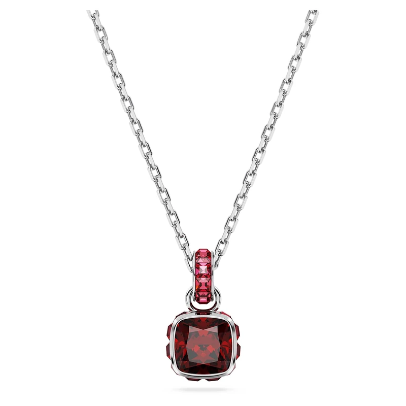 Swarovski Birthstone pendant, Square cut, January, Red, Rhodium plated