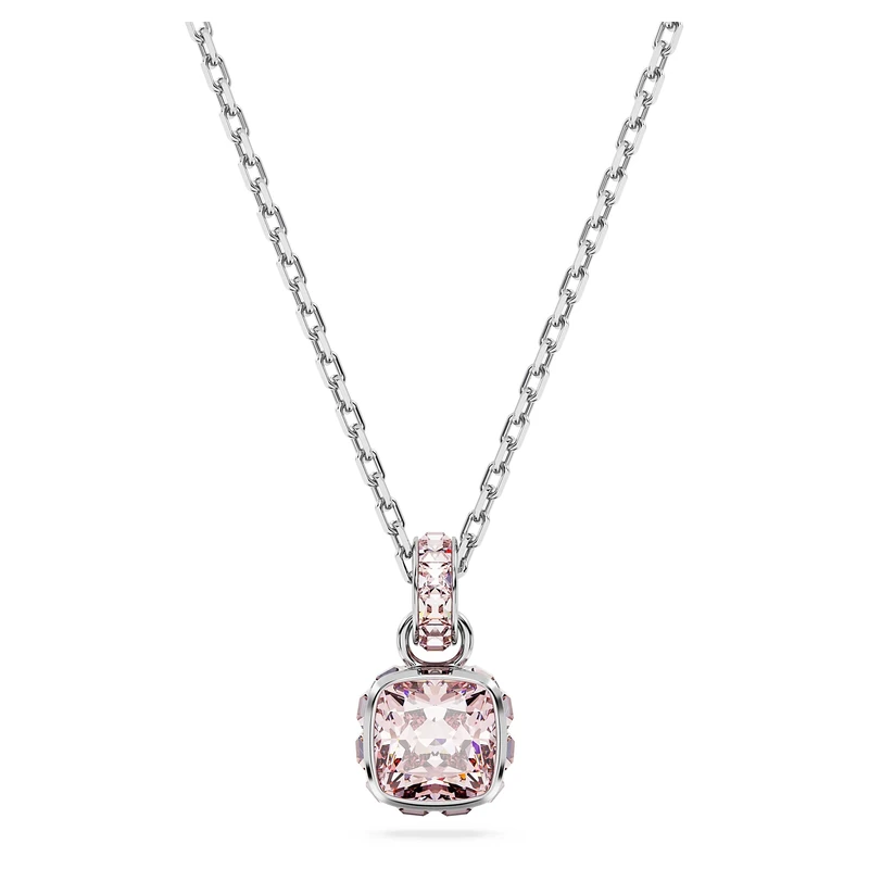 Swarovski Birthstone pendant, Square cut, June, Pink, Rhodium plated
