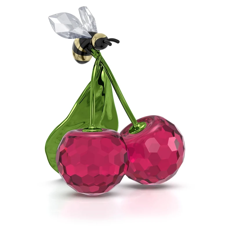 Swarovski Idyllia Bee and Cherry Figurine, Multicoloured Crystals with Lacquered Metal Accents, Part of the Idyllia Collection