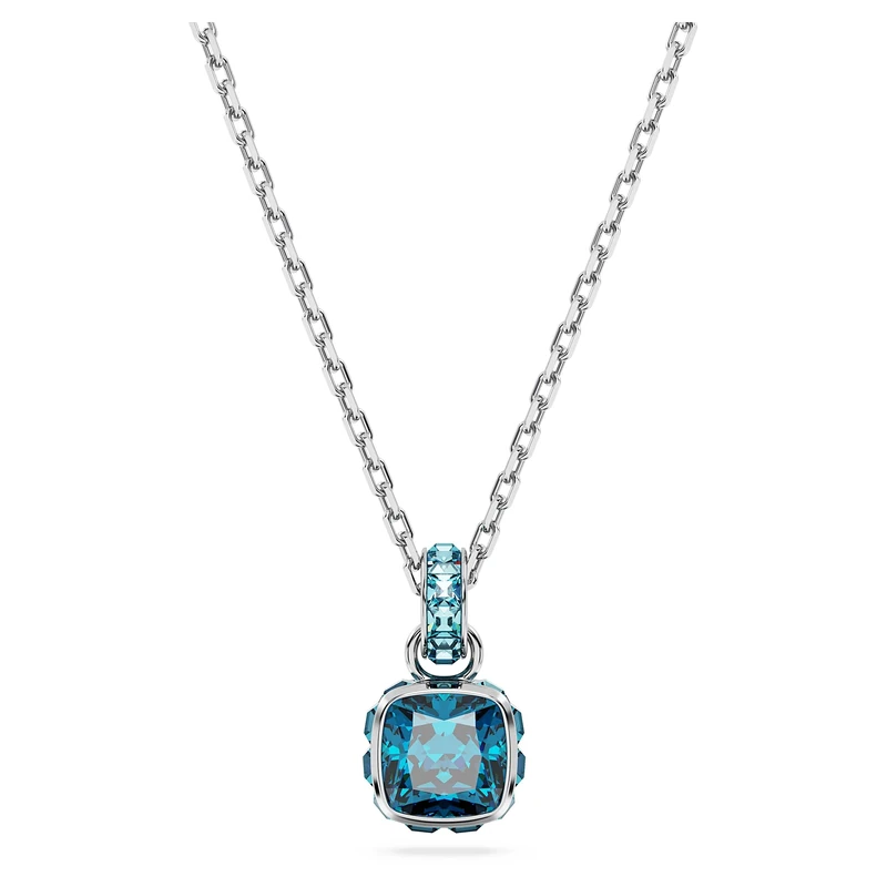 Swarovski Birthstone pendant, Square cut, December, Blue, Rhodium plated