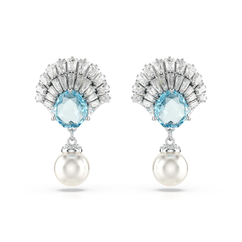Swarovski Idyllia Shell Drop Earrings - Blue and Rhodium