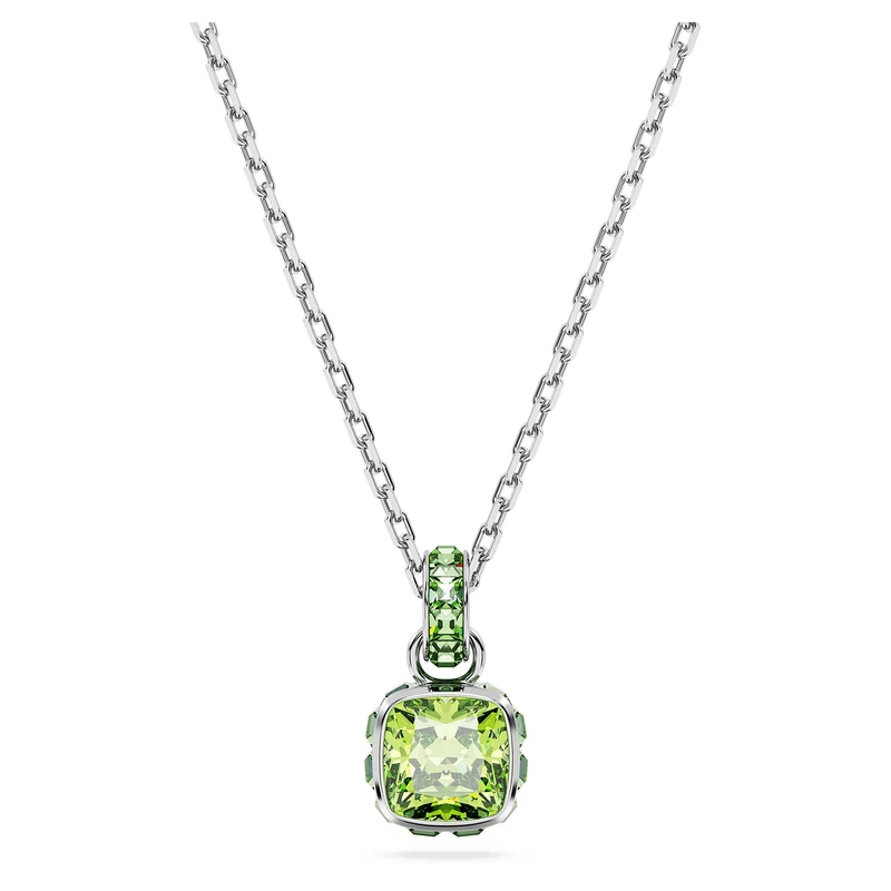 Swarovski Birthstone pendant, Square cut, August, Green, Rhodium plated