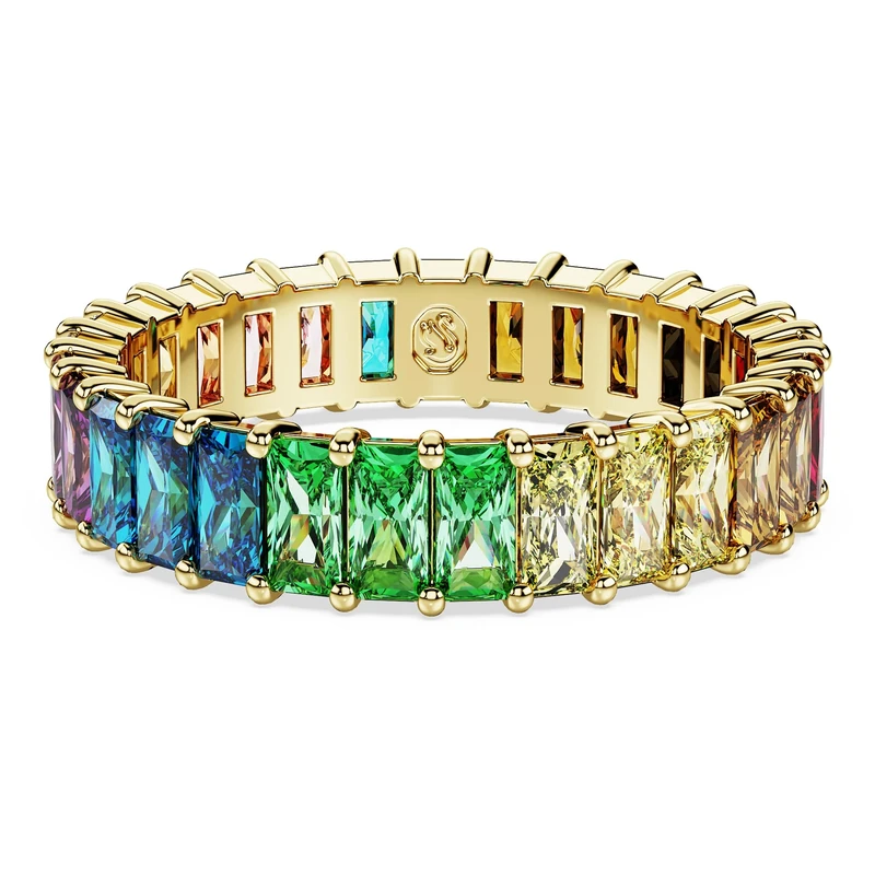 Swarovski Matrix ring, Baguette cut, Multicoloured, Gold-tone plated