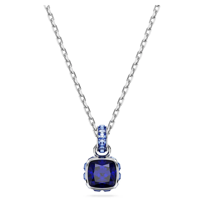 Swarovski Birthstone pendant, Square cut, September, Blue, Rhodium plated