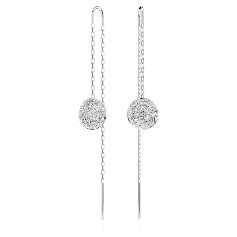 Swarovski Meteora drop earrings, White, Rhodium plated