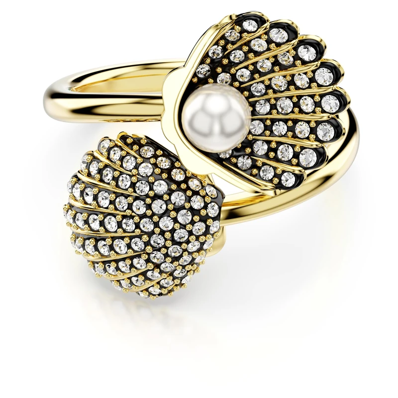Swarovski Idyllia White Crystal Pearl Ring, Gold-tone plated, Open Ring, Statement, Modern, Summer Collection