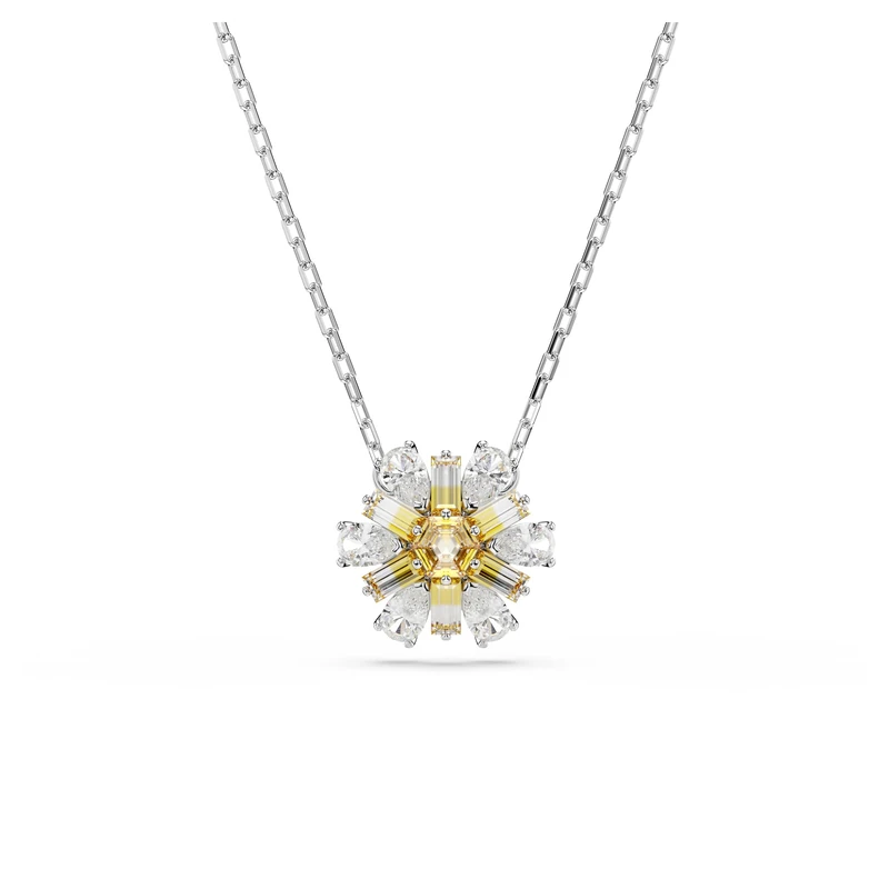 Swarovski Idyllia pendant, Flower, Yellow, Rhodium plated