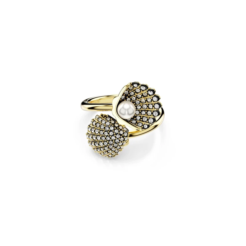Swarovski Idyllia open ring, Crystal pearl, Shell, White, Gold-tone plated