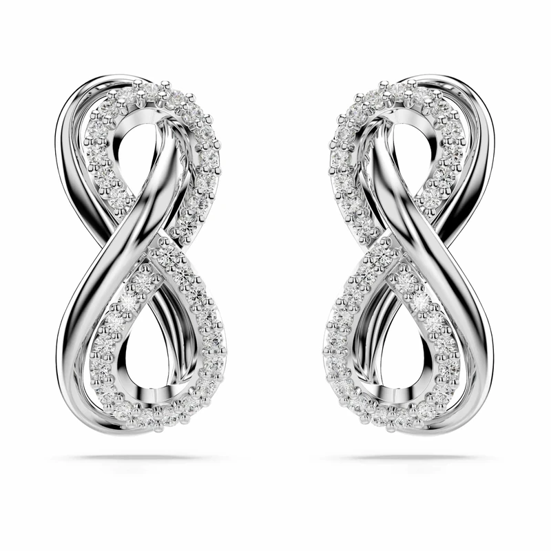 Swarovski Hyperbola stud earrings, Infinity, White, Rhodium plated