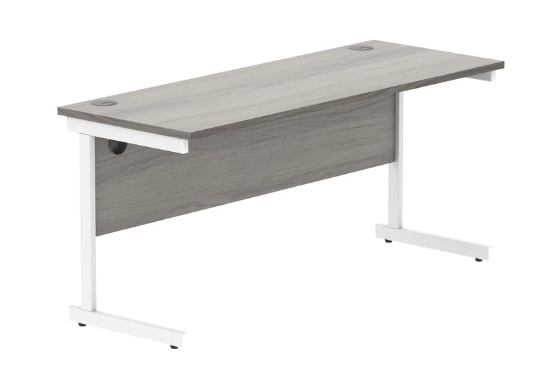 Office Hippo Essentials Rectangular Writing Computer Work Place, Home Office Desk with Cable Port Management, MFC, Alaskan Grey Oak, 160x60cm