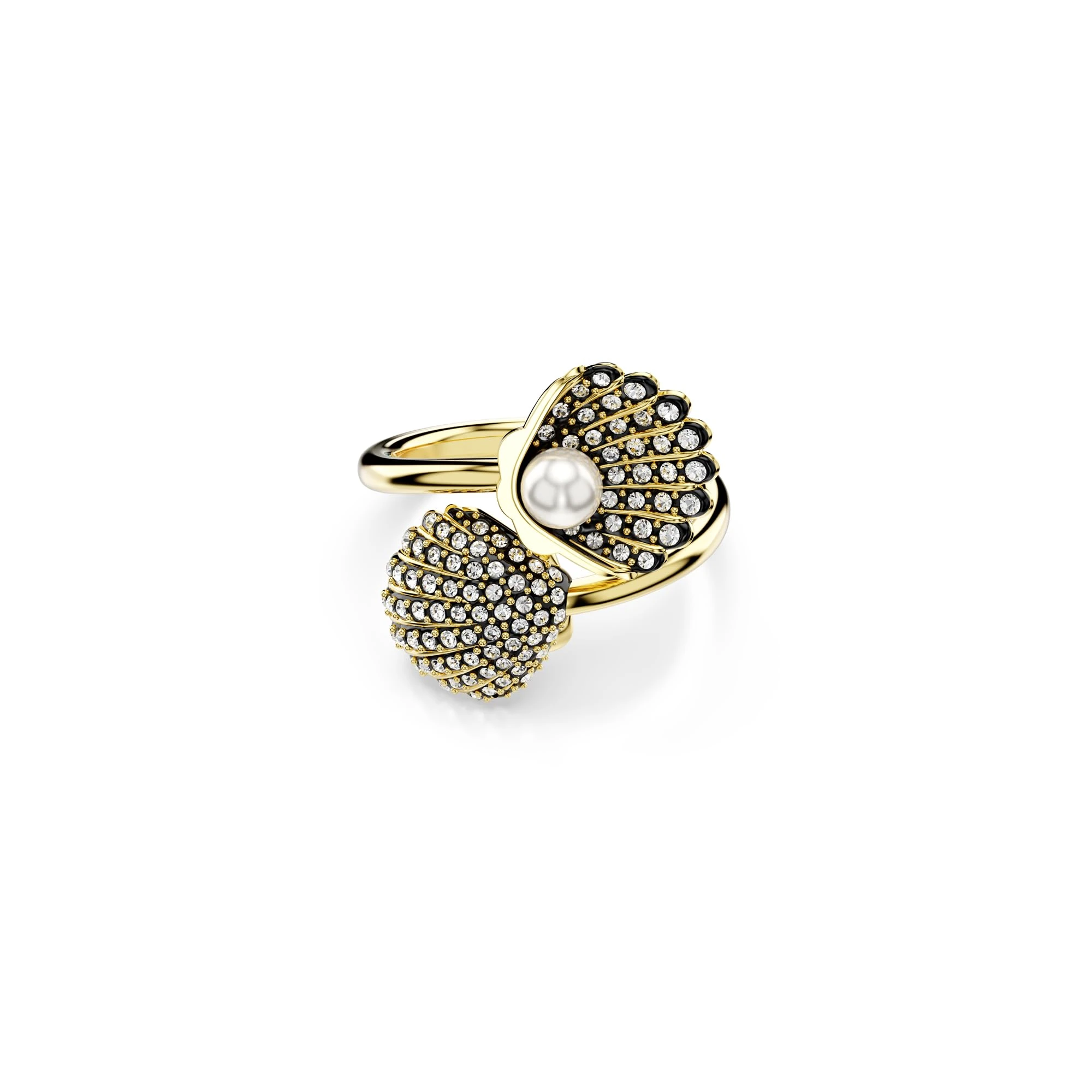 Swarovski Idyllia open ring, Crystal pearl, Shell, White, Gold-tone plated
