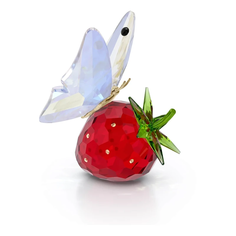 Swarovski Idyllia Butterfly and Strawberry Figurine, Multicoloured Crystals with Lacquered Metal Accents, Part of the Idyllia Collection