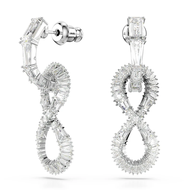 Swarovski Hyperbola drop earrings, Infinity, White, Rhodium plated