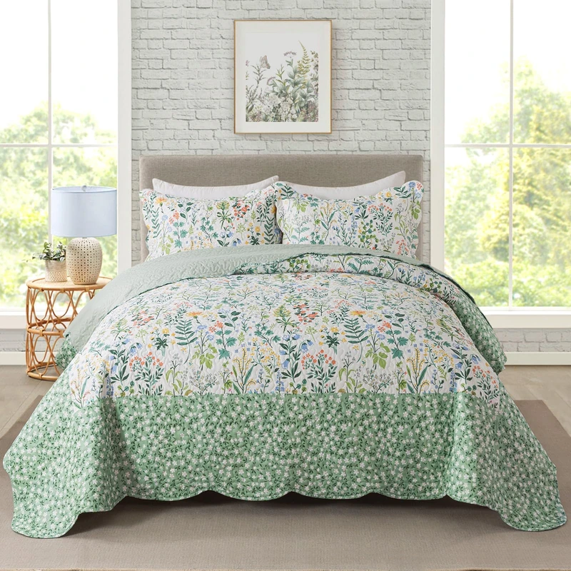 Travan - 3 Piece Floral Quilted Duvet Cover Set Super King Size, Ultra Soft & Fade Resistant for All Seasons, 120"x120"