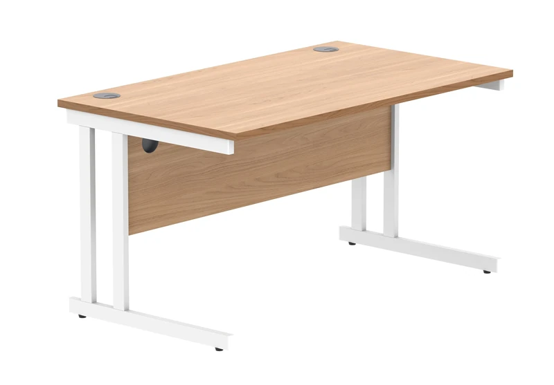 Office Hippo Essentials Rectangular Writing Computer Work Place, Home Office Desk with Cable Port Management, Norwegian Beech, 140x80cm