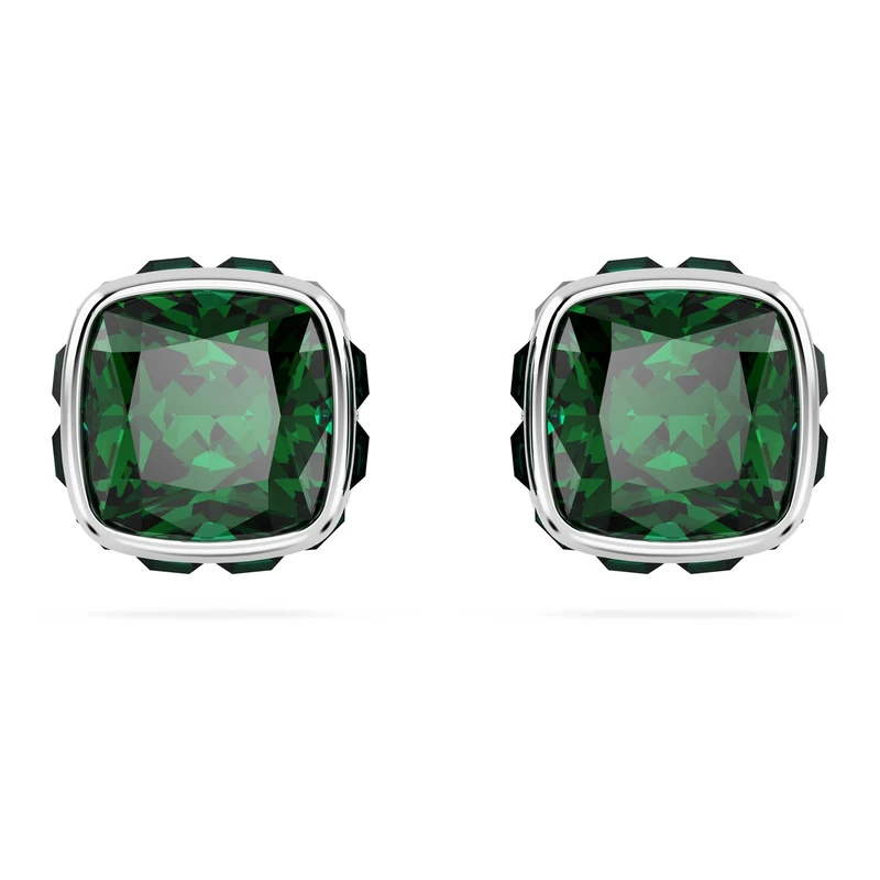 Swarovski Birthstone stud earrings, Square cut, May, Green, Rhodium plated - Image 1