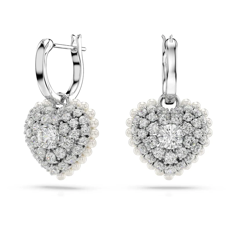 Swarovski Hyperbola drop earrings, Heart, White, Rhodium plated