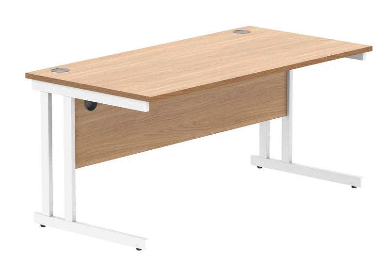 Office Hippo Essentials Rectangular Writing Computer Work Place, Home Office Desk with Cable Port Management, Norwegian Beech, 160x80cm