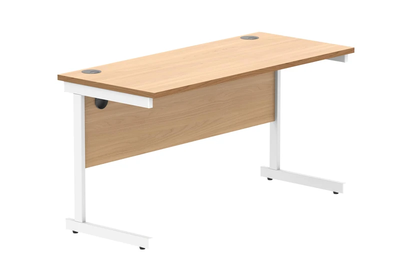 Office Hippo Essentials Rectangular Writing Computer Work Place, Home Office Desk with Cable Port Management, MFC, Norwegian Beech, 140x60cm