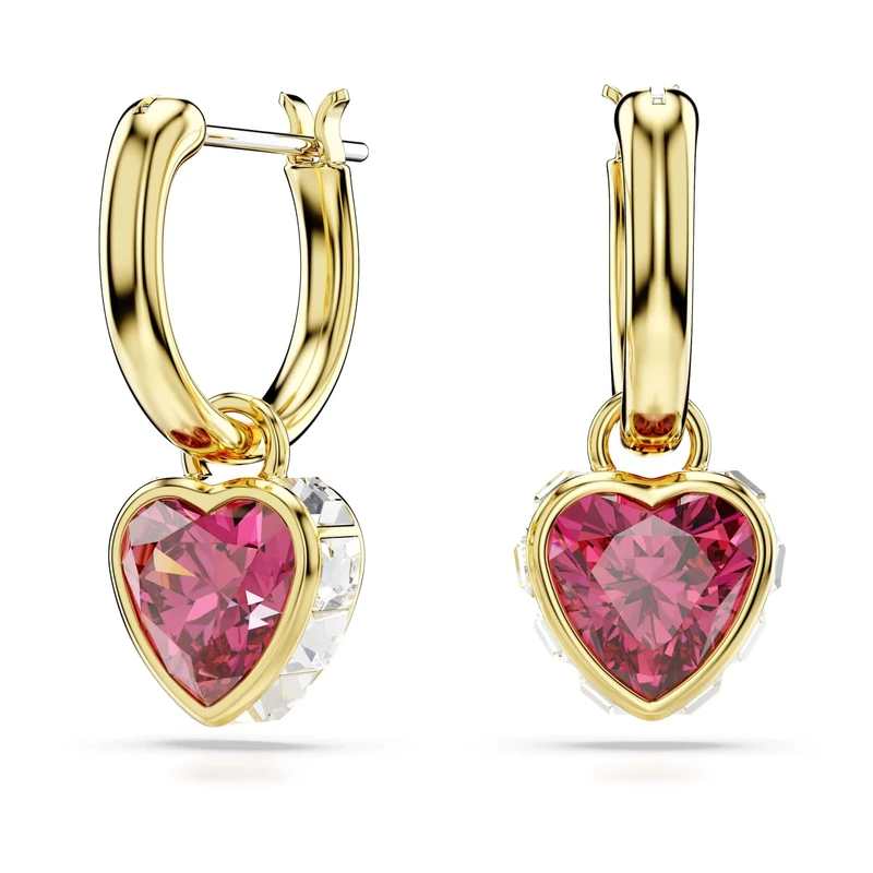 Swarovski Chroma drop earrings, Heart, Red, Gold-tone plated