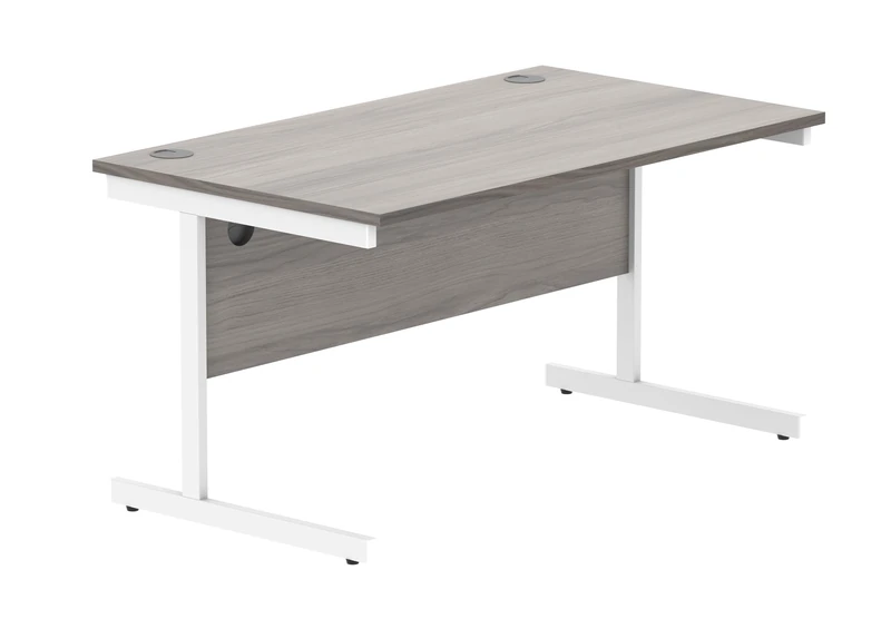 Office Hippo Essentials Rectangular Writing Computer Work Place, Home Office Desk with Cable Port Management, MFC, Alaskan Grey Oak, 140x80cm
