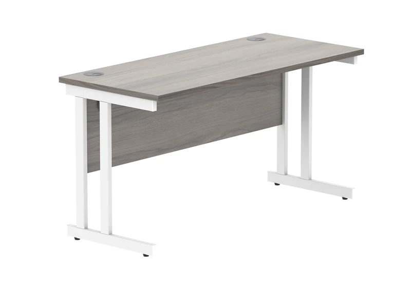 Office Hippo Essentials Rectangular Writing Computer Work Place, Home Office Desk with Cable Port Management, Alaskan Grey Oak, 140x60cm