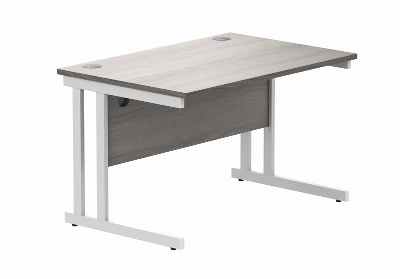 Office Hippo Essentials Rectangular Writing Computer Work Place, Home Office Desk with Cable Port Management, Alaskan Grey Oak, 120x80cm