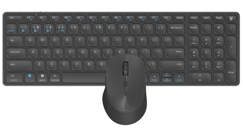 RAPOO | Wireless Keyboard and Mouse 9700M (QWERTY Keyboard and Bluetooth Ergonomic Mouse, Compatible with Windows and Mac, Rechargeable Battery, Silent Click, Connection on Various Devices) Color