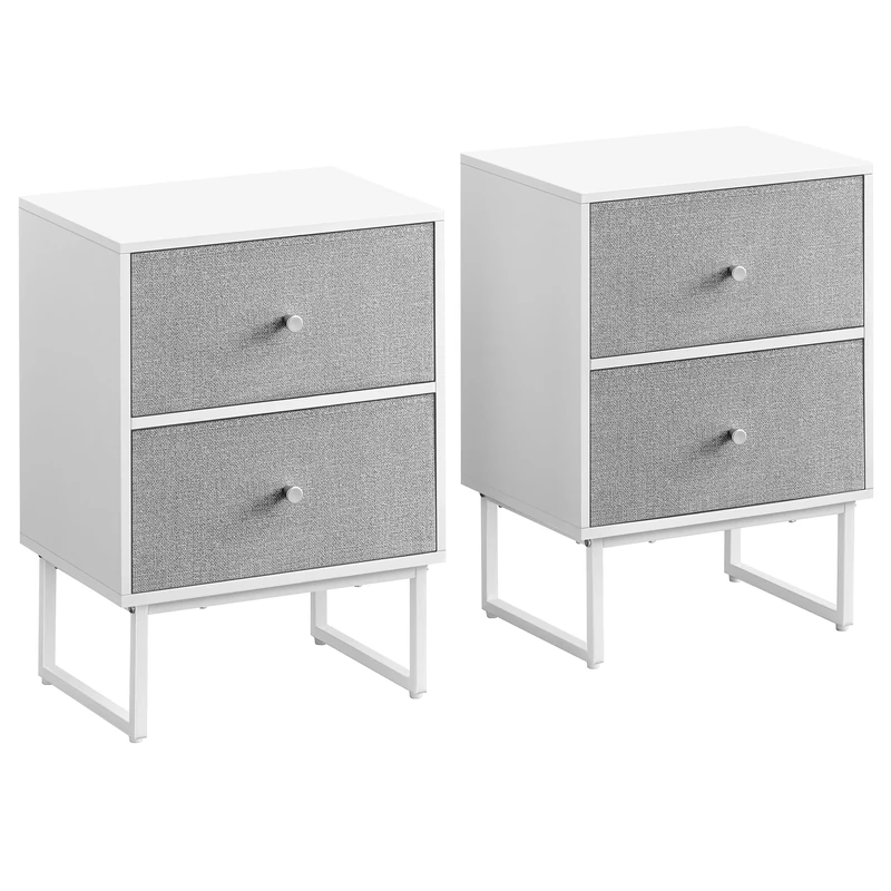 VASAGLE Bedside, Side End Table with Storage, 2 Removable Fabric Drawers, for Bedroom, Living Room, Cloud White, Dove Grey, 30 x 40 x 55 cm