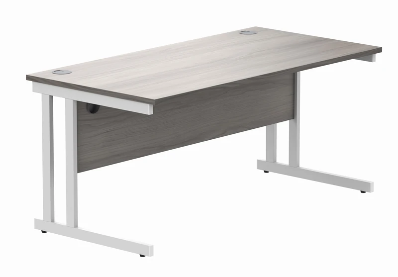 Office Hippo Essentials Rectangular Writing Computer Work Place, Home Office Desk with Cable Port Management, Alaskan Grey Oak, 160x80cm