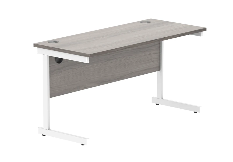 Office Hippo Essentials Rectangular Writing Computer Work Place, Home Office Desk with Cable Port Management, MFC, Alaskan Grey Oak, 140x60cm