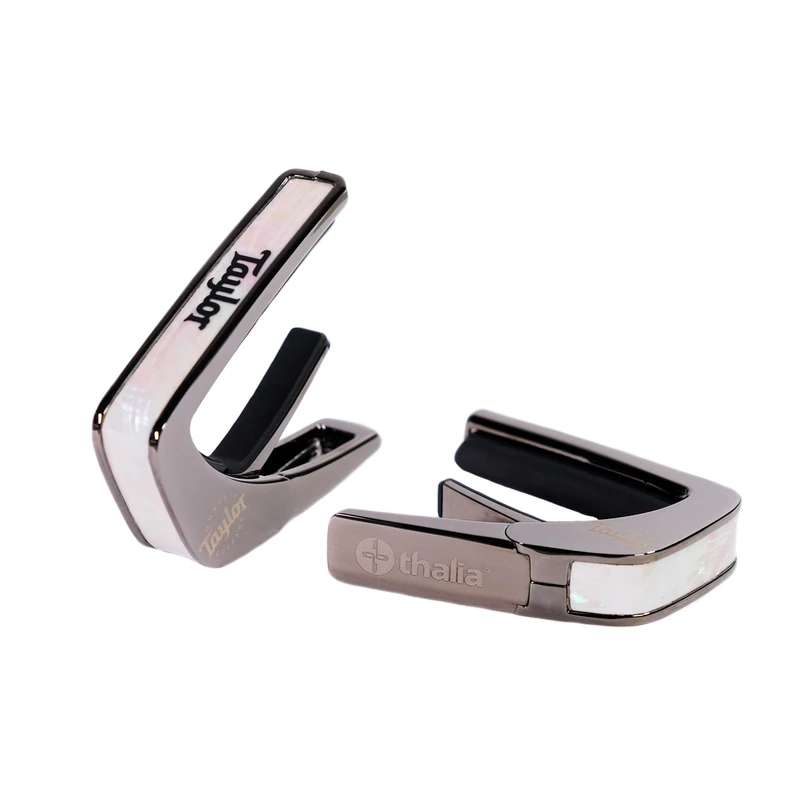 Taylor Black Chrome Finish Capo - White Pearl w/Black Taylor Logo - Image 1