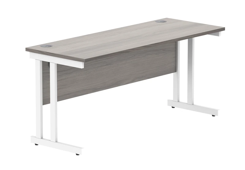 Office Hippo Essentials Rectangular Writing Computer Work Place, Home Office Desk with Cable Port Management, Alaskan Grey Oak, 160x60cm