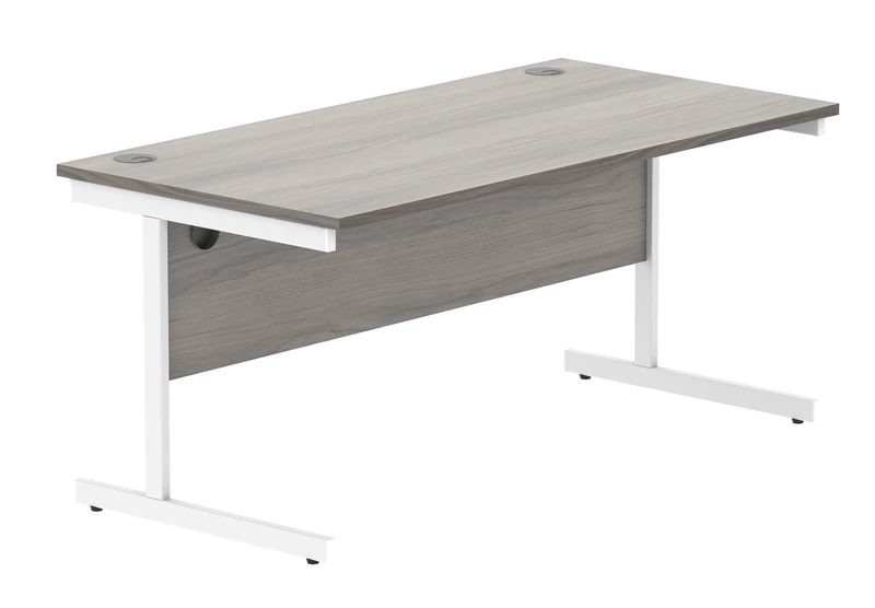 Office Hippo Essentials Rectangular Writing Computer Work Place, Home Office Desk with Cable Port Management, MFC, Alaskan Grey Oak, 160x80cm