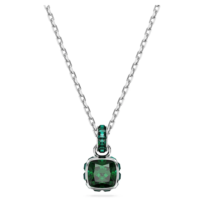 Swarovski Birthstone pendant, Square cut, May, Green, Rhodium plated