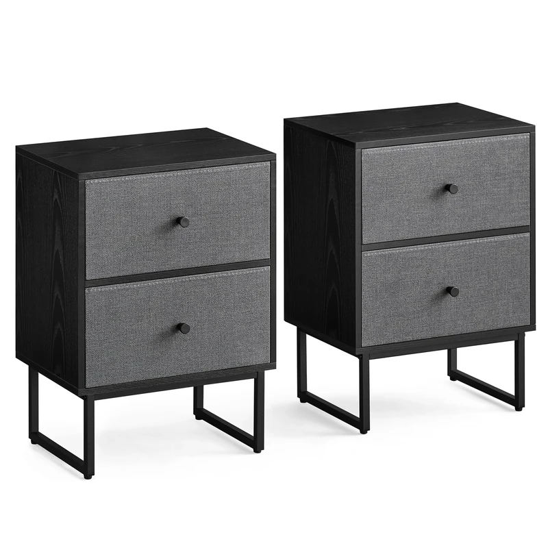 VASAGLE Bedside, Side End Table with Storage, 2 Removable Fabric Drawers, for Bedroom, Living Room, Ebony Black, Slate Grey, 30 x 40 x 55 cm