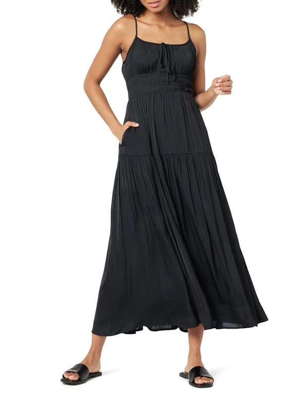 The Drop Women's Tavia Tie-Front Tiered Maxi Dress, Black, XS