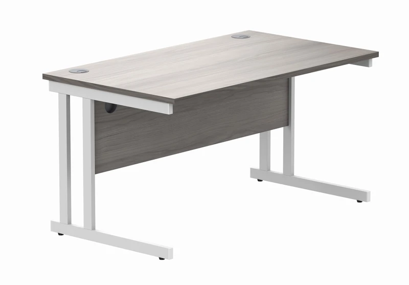 Office Hippo Essentials Rectangular Writing Computer Work Place, Home Office Desk with Cable Port Management, Alaskan Grey Oak, 140x80cm