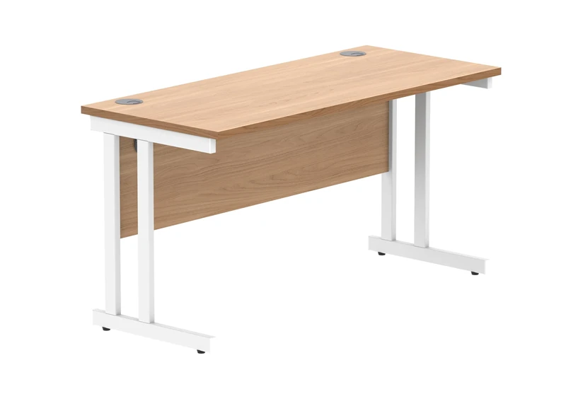 Office Hippo Essentials Rectangular Writing Computer Work Place, Home Office Desk with Cable Port Management, Norwegian Beech, 140x60cm