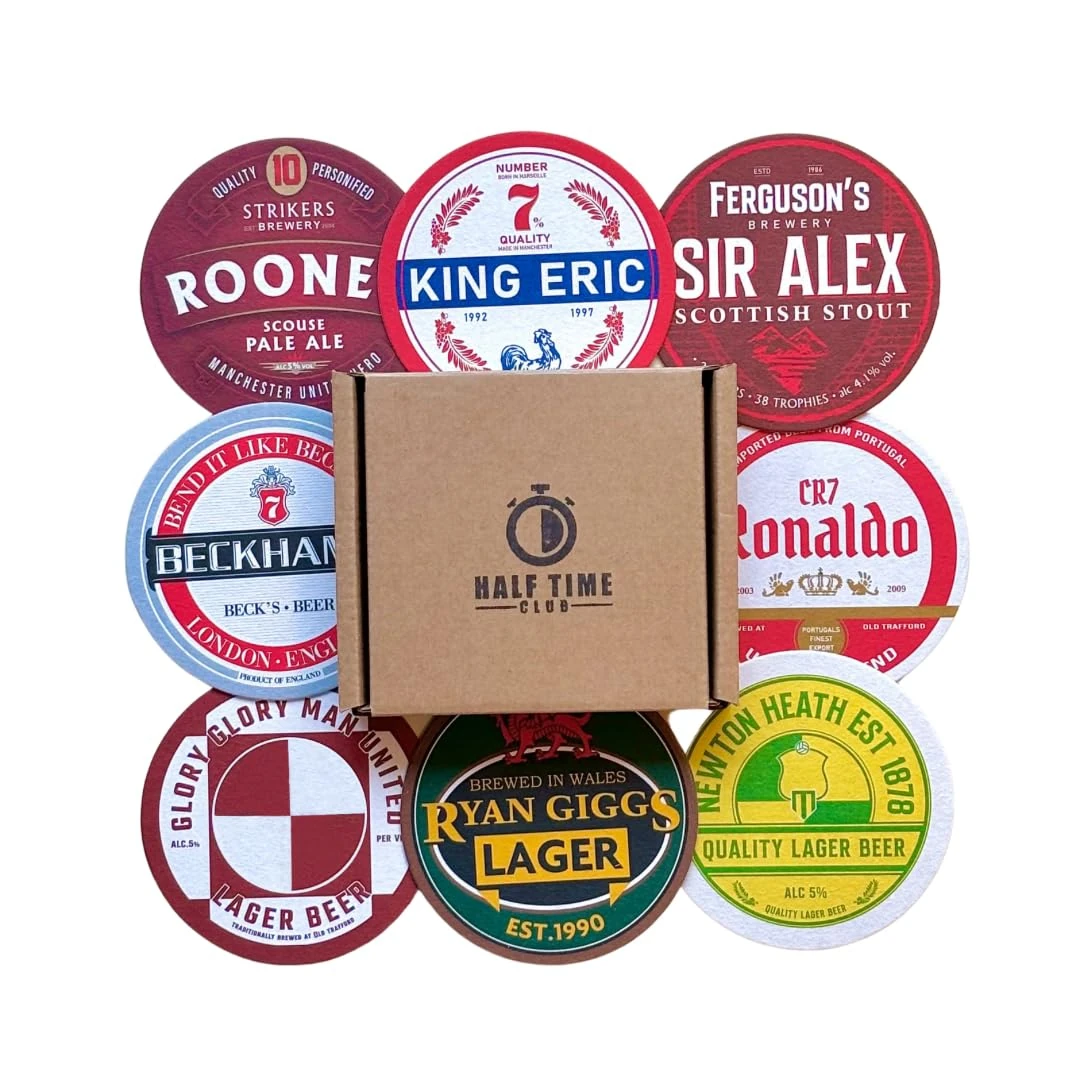 Man United Football Beer Mat Coasters - Perfect for a Gift or Present for Any Manchester United Fan (8-Pack)