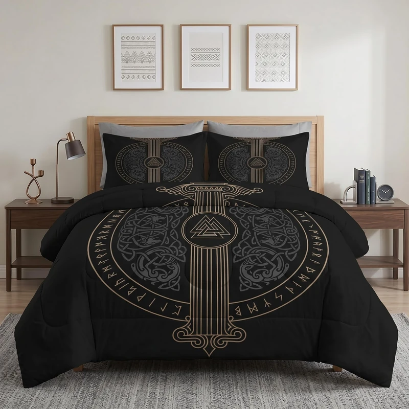 Pamnest Comforter Set Twin Size, Tree Viking Norse Soft 2 Pcs Bedding for Kids and Adults, Dragon Medieval Gothic Comforter Set with Pillowcase, for Bedroom Bed Decor