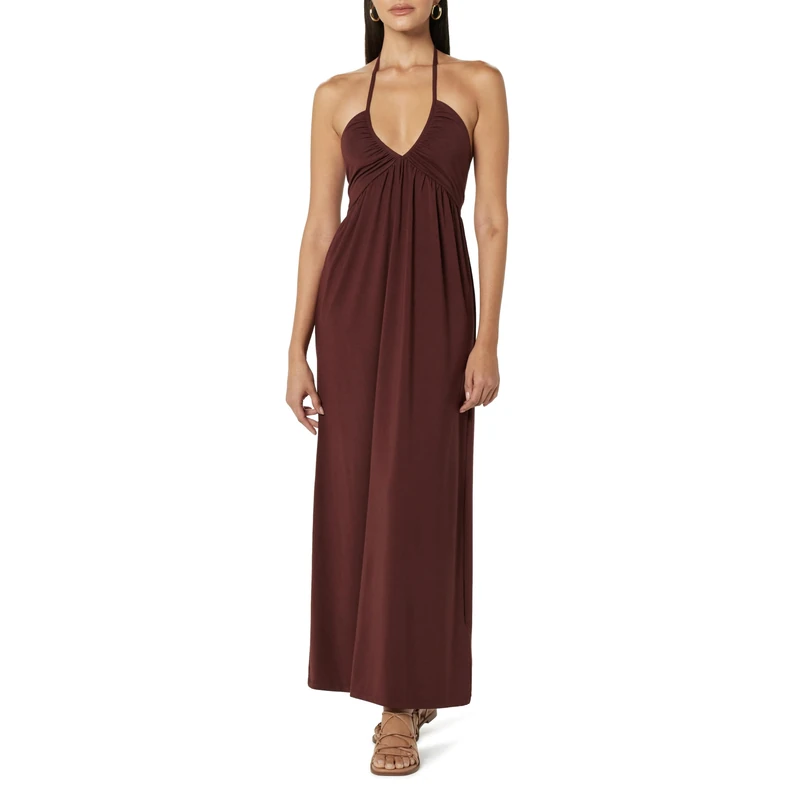 The Drop Women's Kapri Gathered Halter Dress, Rum Brown, XL