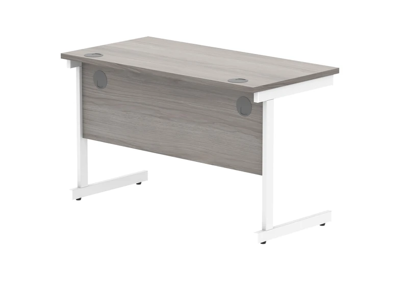Office Hippo Essentials Rectangular Writing Computer Work Place, Home Office Desk with Cable Port Management, MFC, Alaskan Grey Oak, 120x60cm