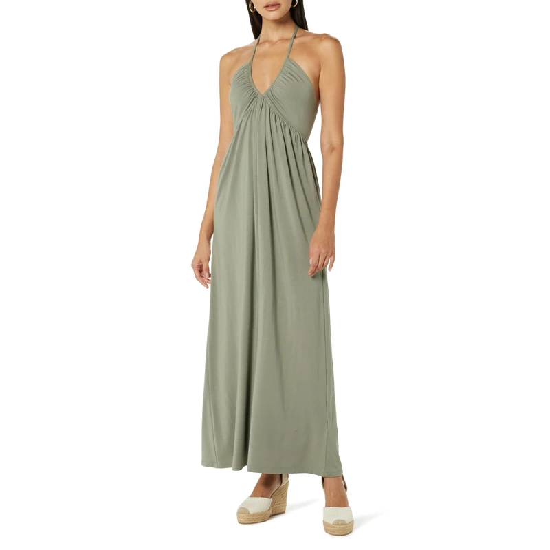 The Drop Women's Kapri Gathered Halter Dress, Vetiver Green, XL
