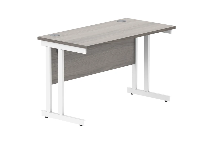 Office Hippo Essentials Rectangular Writing Computer Work Place, Home Office Desk with Cable Port Management, Alaskan Grey Oak, 120x60cm