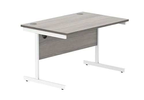 Office Hippo Essentials Rectangular Writing Computer Work Place, Home Office Desk with Cable Port Management, MFC, Alaskan Grey Oak, 120x80cm