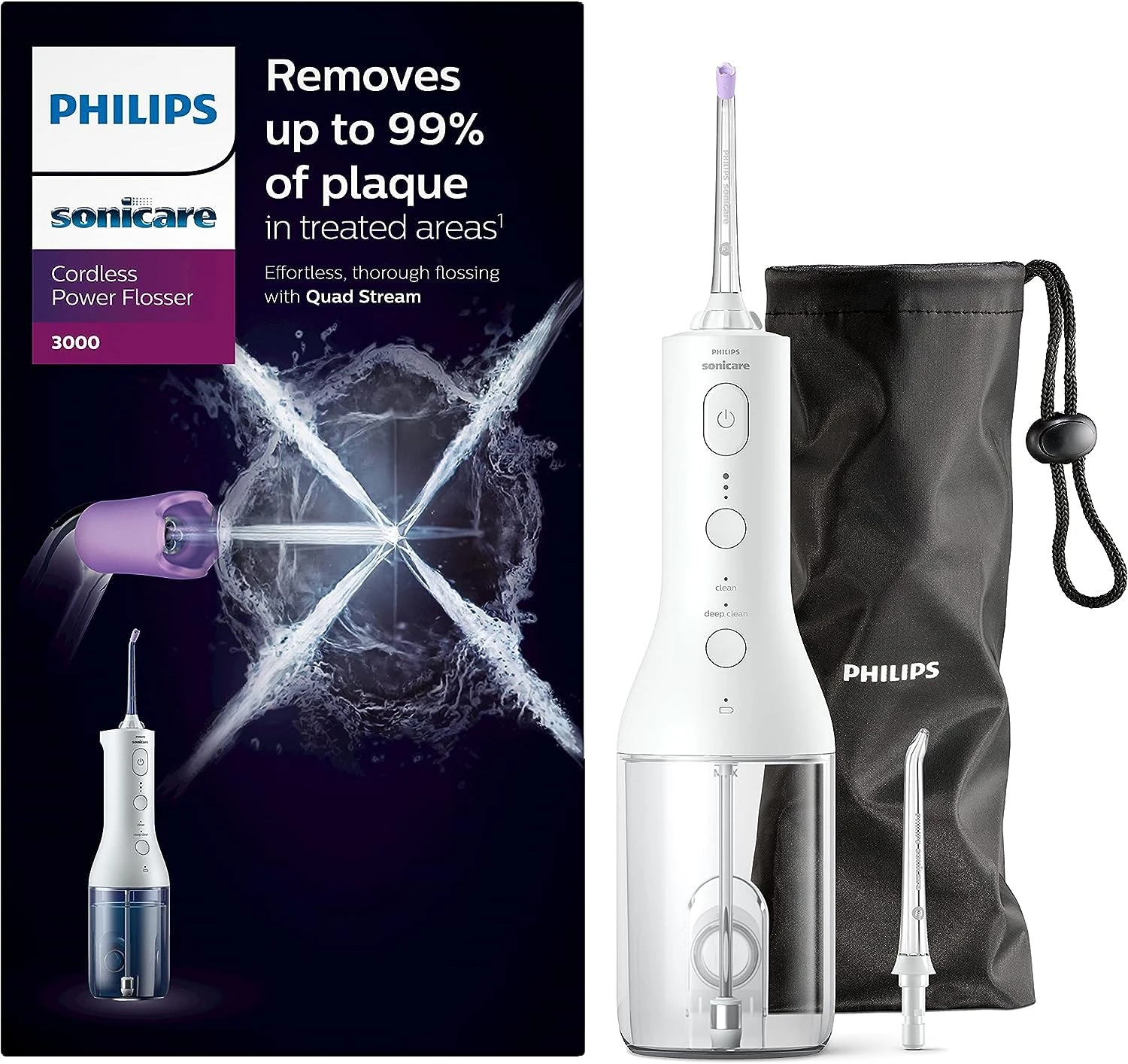 Philips Sonicare Cordless Power Flosser 3000 Oral Irrigator - Water Flosser for Teeth, Gums and Dental Care, White (Model HX3826/31)