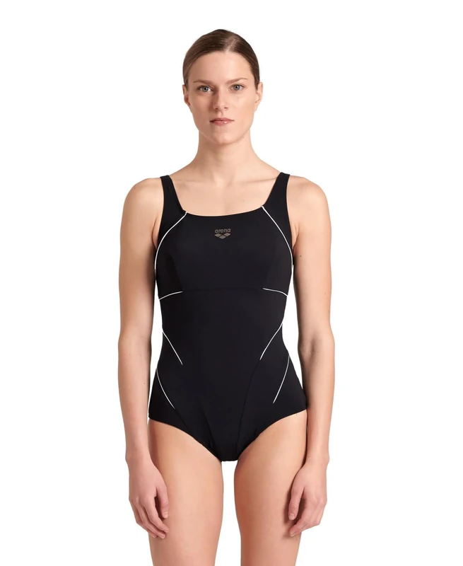 ARENA Jewel Low R Women's One Piece C-Cup Swimsuit, Bodylift Shaping Swimwear, Power Mesh Technology, Ladies Swimming Costumes Made with Chlorine Resistant Sensitive Fabric Black-White