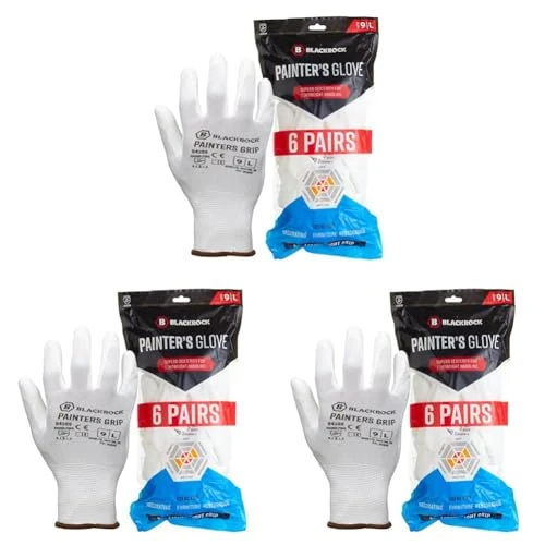Blackrock Pack Of 18 Pairs Lightweight Painter's PU Grip Safety Work Gloves, Mens Womens Sensitive Precision Working, Ideal For Painting & Decorating, Electronics, Assembly, Handling - Size Large